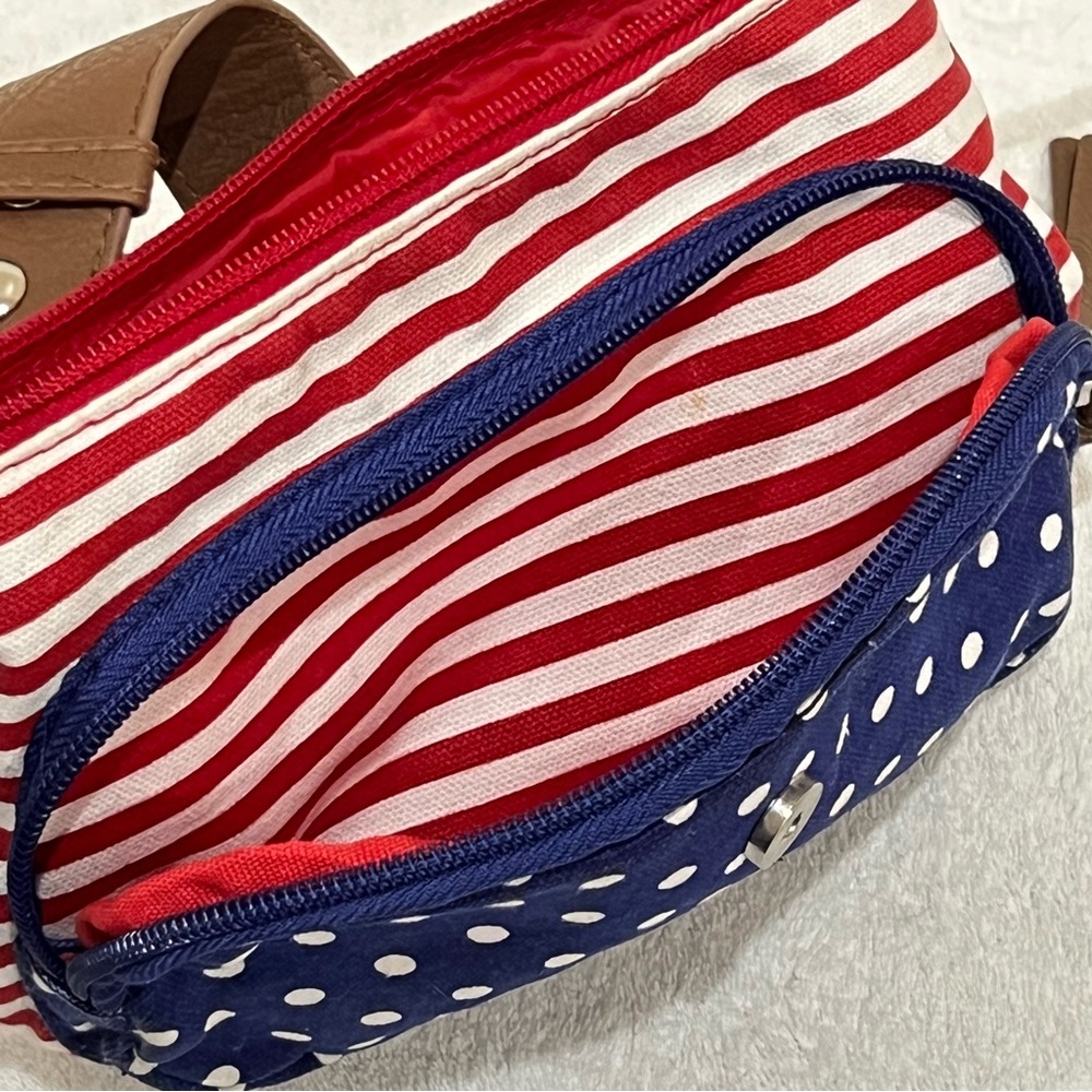 Patriotic American Flag Crossbody Bag Red White & Blue Stripes Polka Dot Purse - Picture 13 of 14